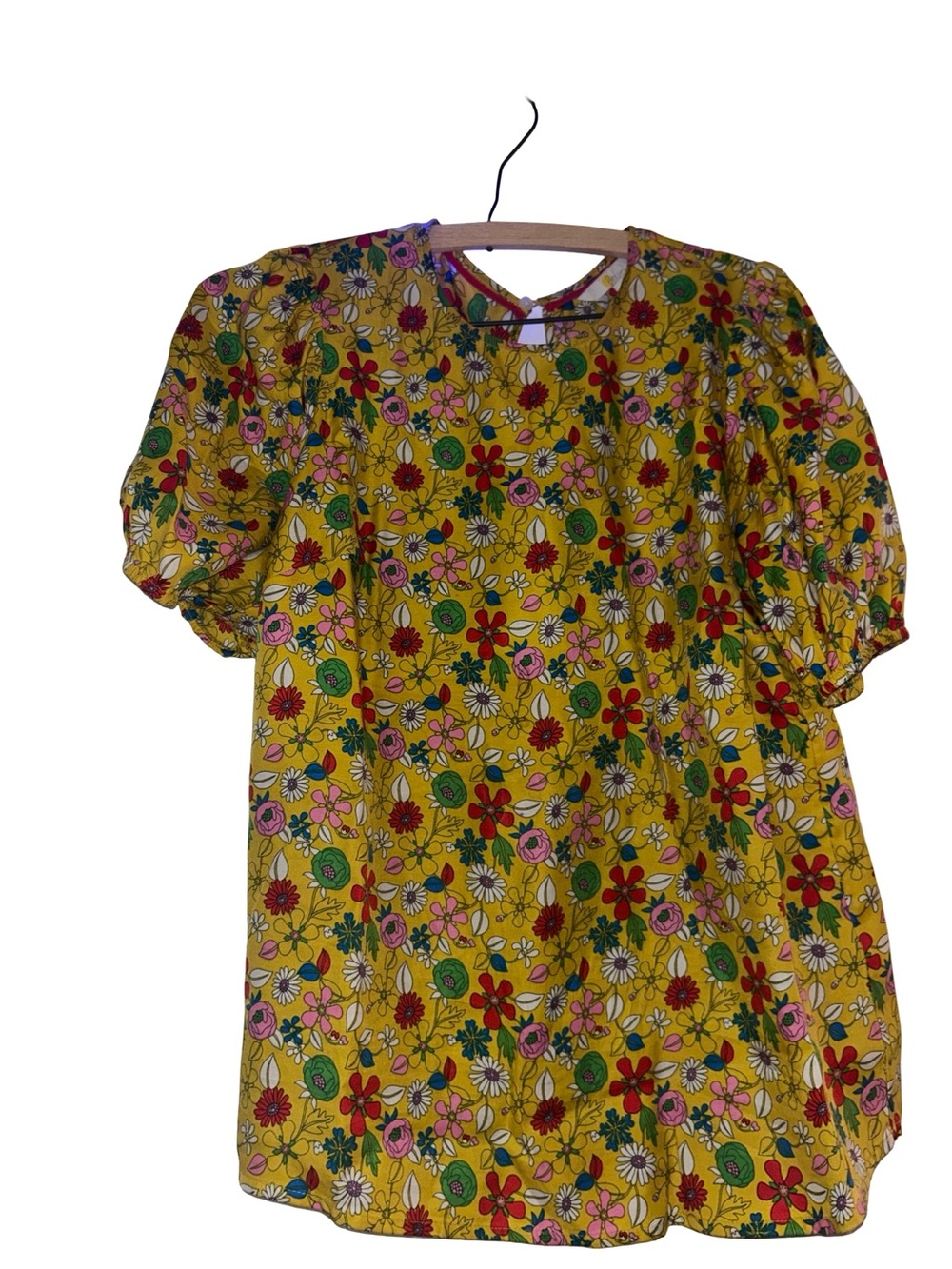 Boden Mustard Floral Puff Sleeve Blouse | Retro Print